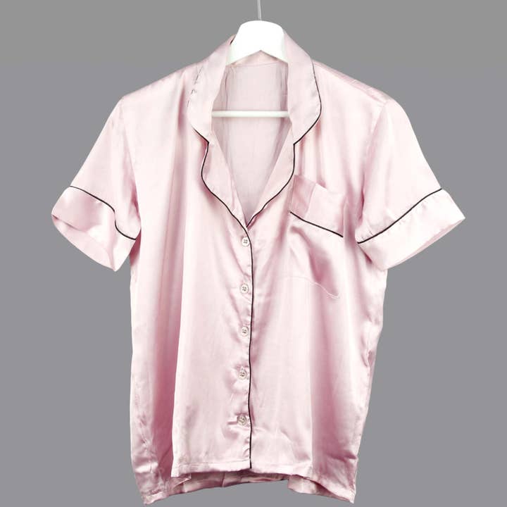 Kantha Decor - Wholesale Sleepwear set – Women's - Short Satin Plain Without Pouch Pyjama Set - Pink1