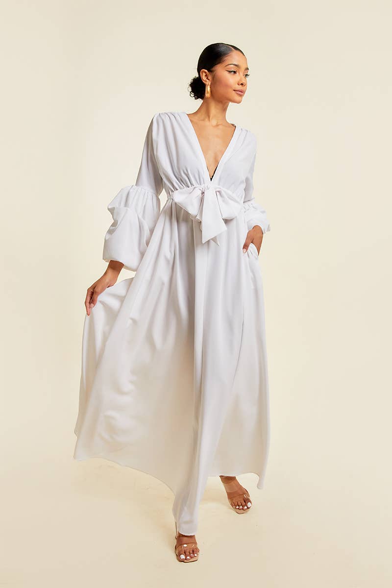 QMP Moda - Wholesale Dress - Women's - V NECK MAXI DRESS WITH ELASTIC WAIST4