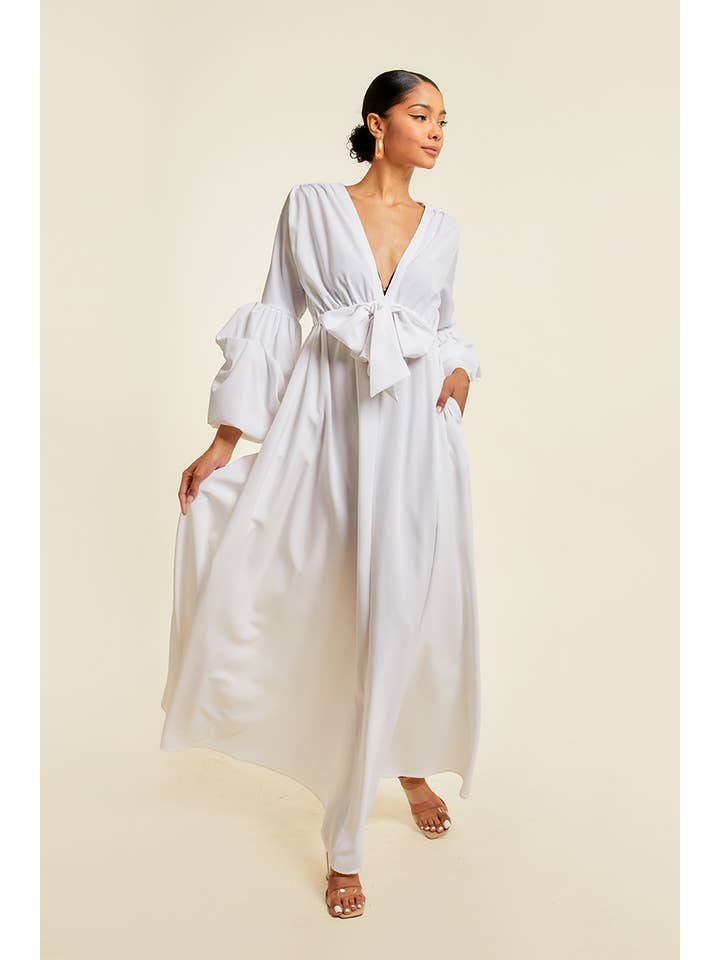 QMP Moda - Wholesale Dress - Women's - V NECK MAXI DRESS WITH ELASTIC WAIST4