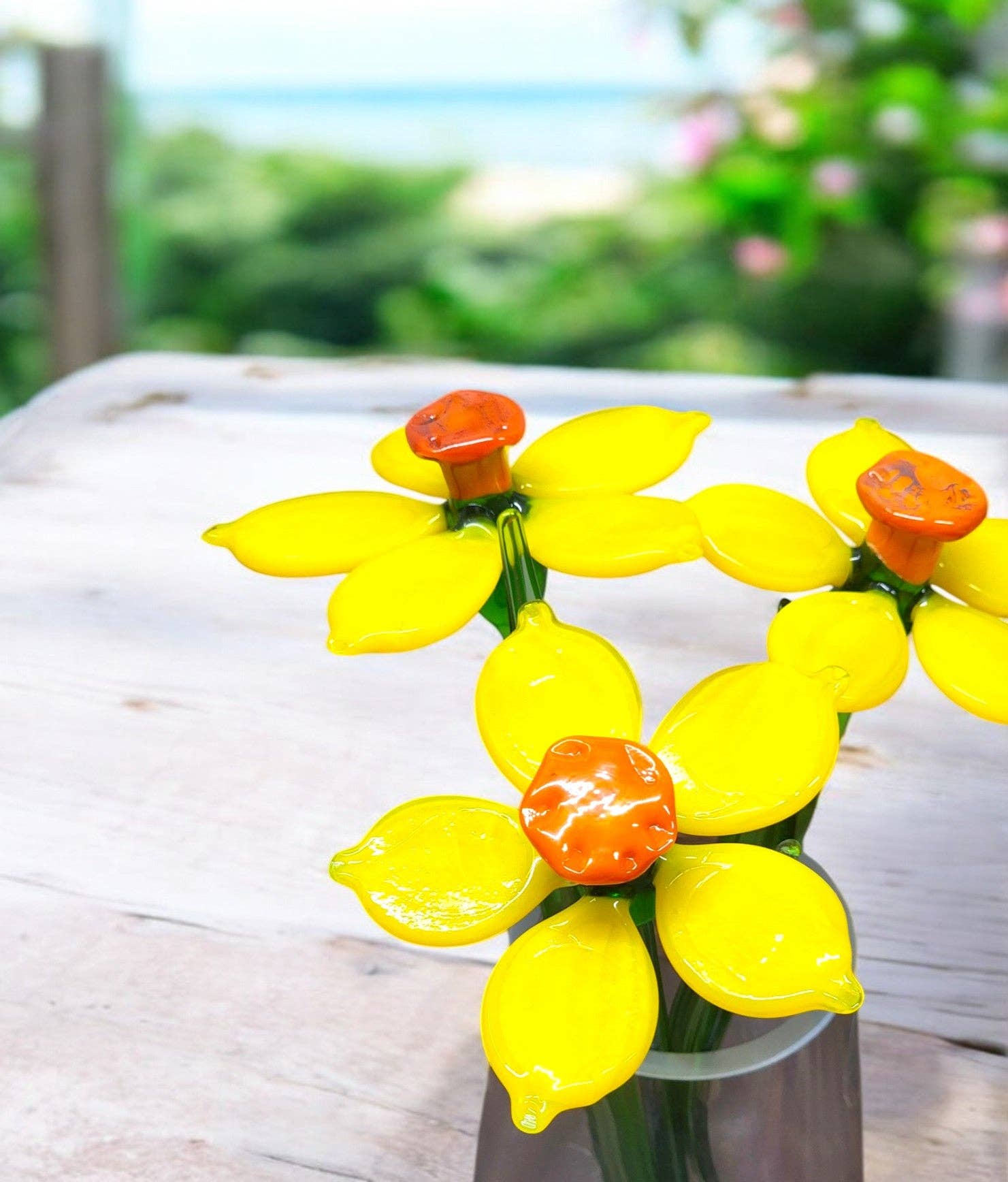 Glass by Iness - Wholesale Artificial Flowers - Yellow Glass Daffodil - Handcrafted Long Stem Flower2