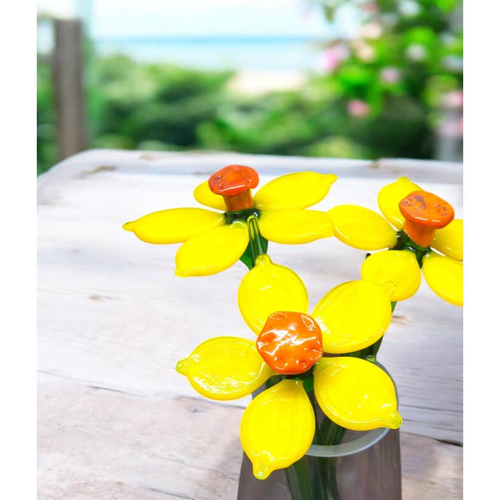 Glass by Iness - Wholesale Artificial Flowers - Yellow Glass Daffodil - Handcrafted Long Stem Flower2