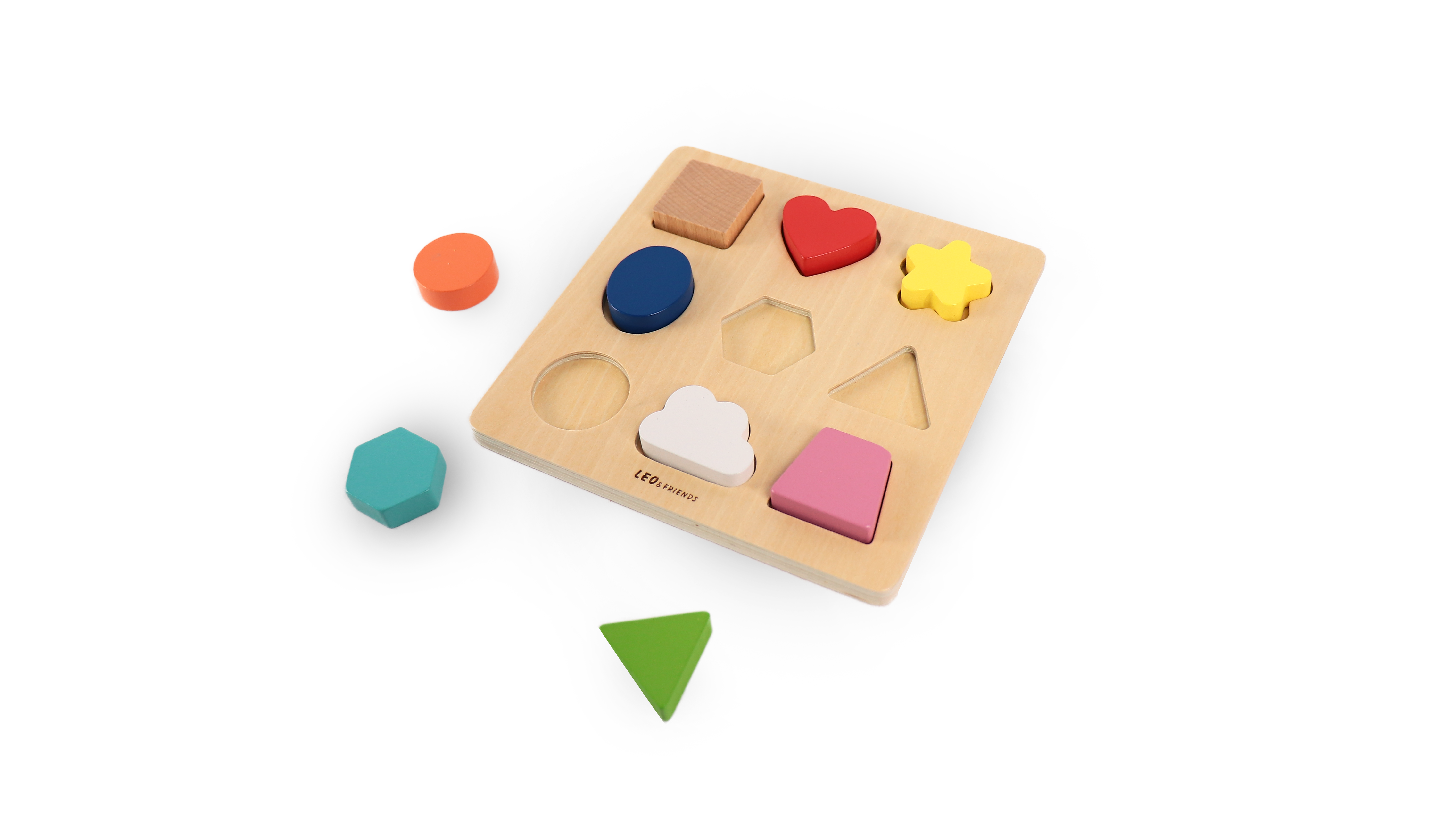 Leo & Friends - Vente Puzzle – enfant - Trieur de couleurs et de formes Leo & Friends, formes en bois colorées3