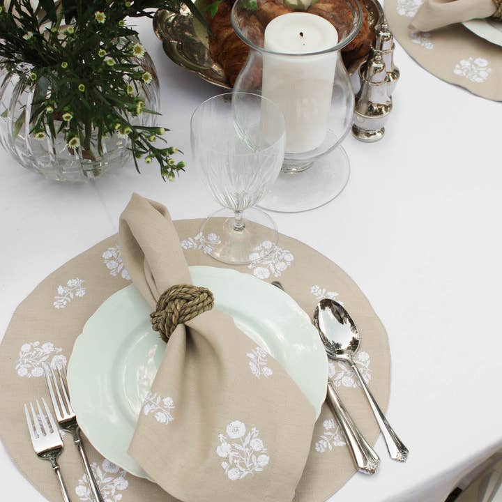 Natural White Embroidered Dinner Napkins in Linen Cotton, Set of Four for wholesale on Faire15