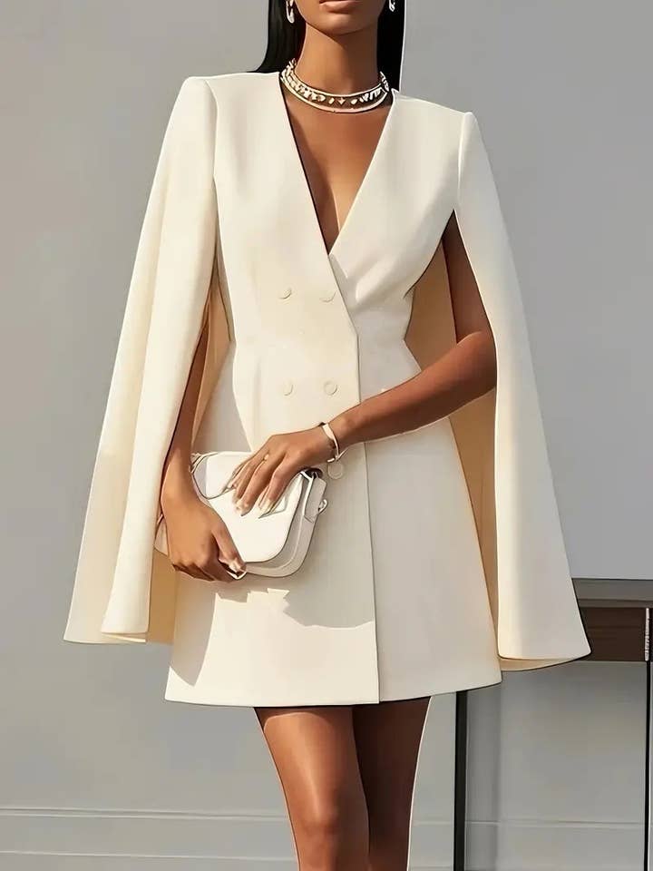 Autumn Double-Breasted Cape Cloak Solid Color Suit Dress for wholesale by Rosa Clothing