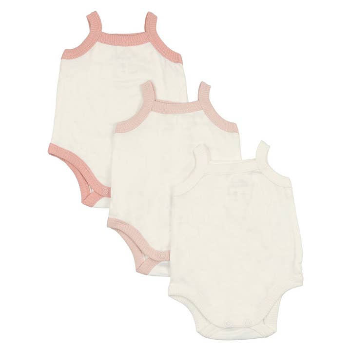 Ivory Rose and Pink Spaghetti Strap Modal Onesie 3 Pack Girls for wholesale on Faire