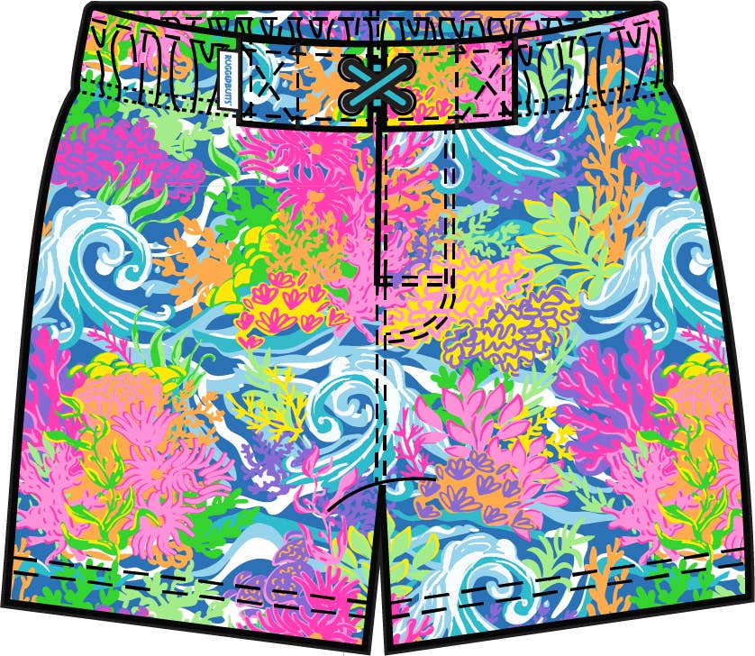 Multi Color Boys Neon Ocean Coral Performance Hybrid Swim Trunks for wholesale on Faire0