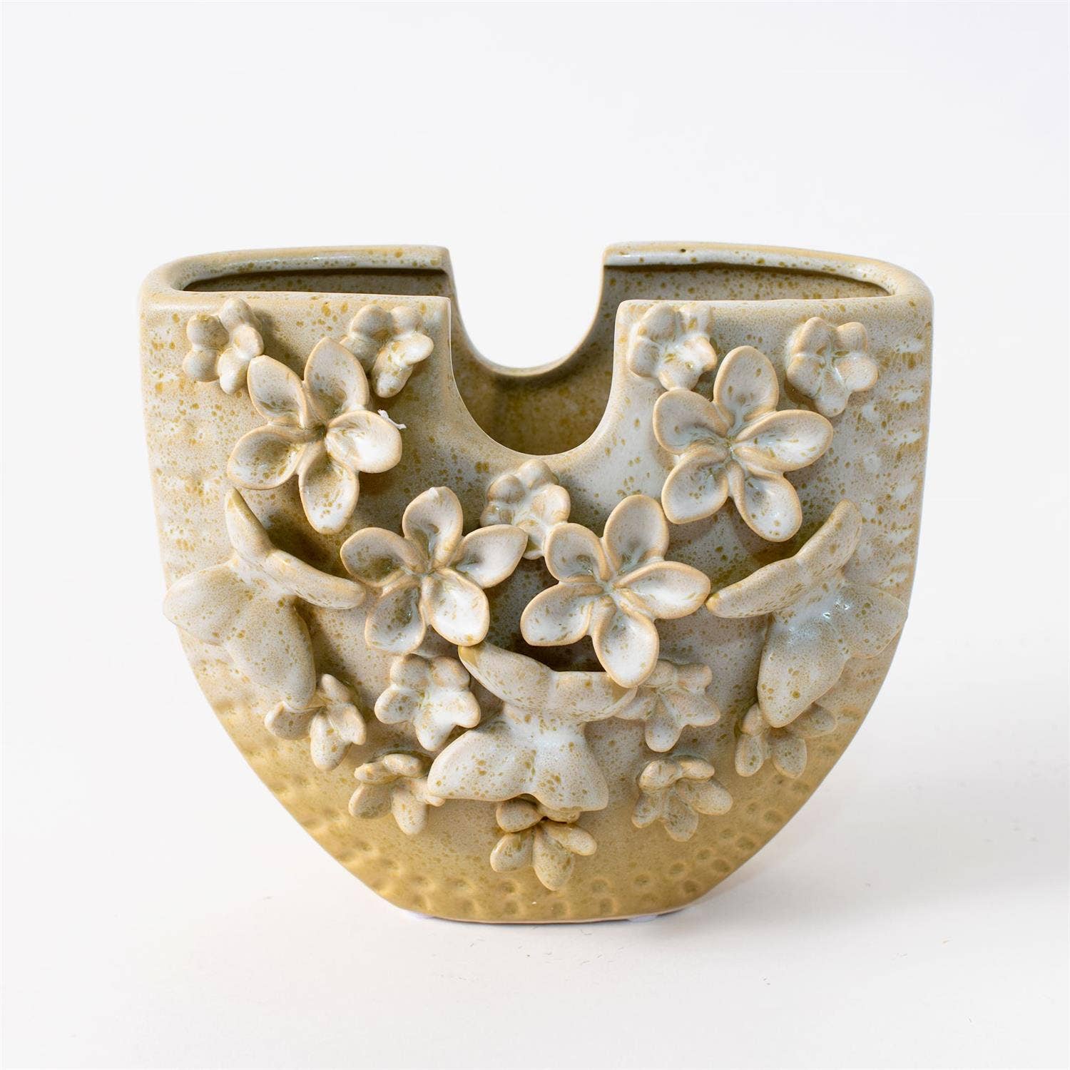 Audrey's Home & Gift – Vaso por atacado – Vaso de Grés com Borboleta e Flores Aplicadas (Pk/02)3