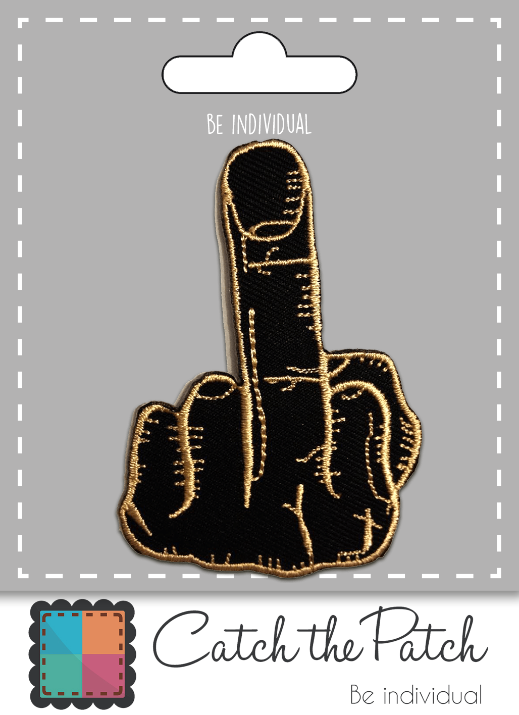 black Iron-on Patch/Fuck-Finger for wholesale on Faire1