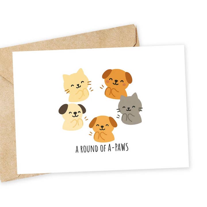 A-PAWS Glückwunschkarte: Hunde und Katzen, handgemacht für den Großhandel von Chewy Lemon Studio