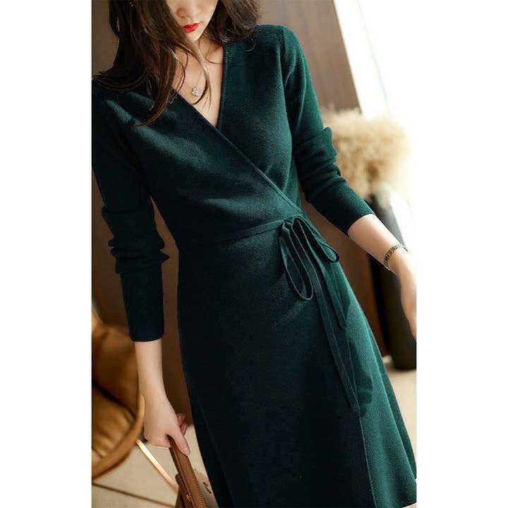 Marayn - Wholesale Dress – Women's - Wrap Knit Dress Chic Korean Style for Fall18