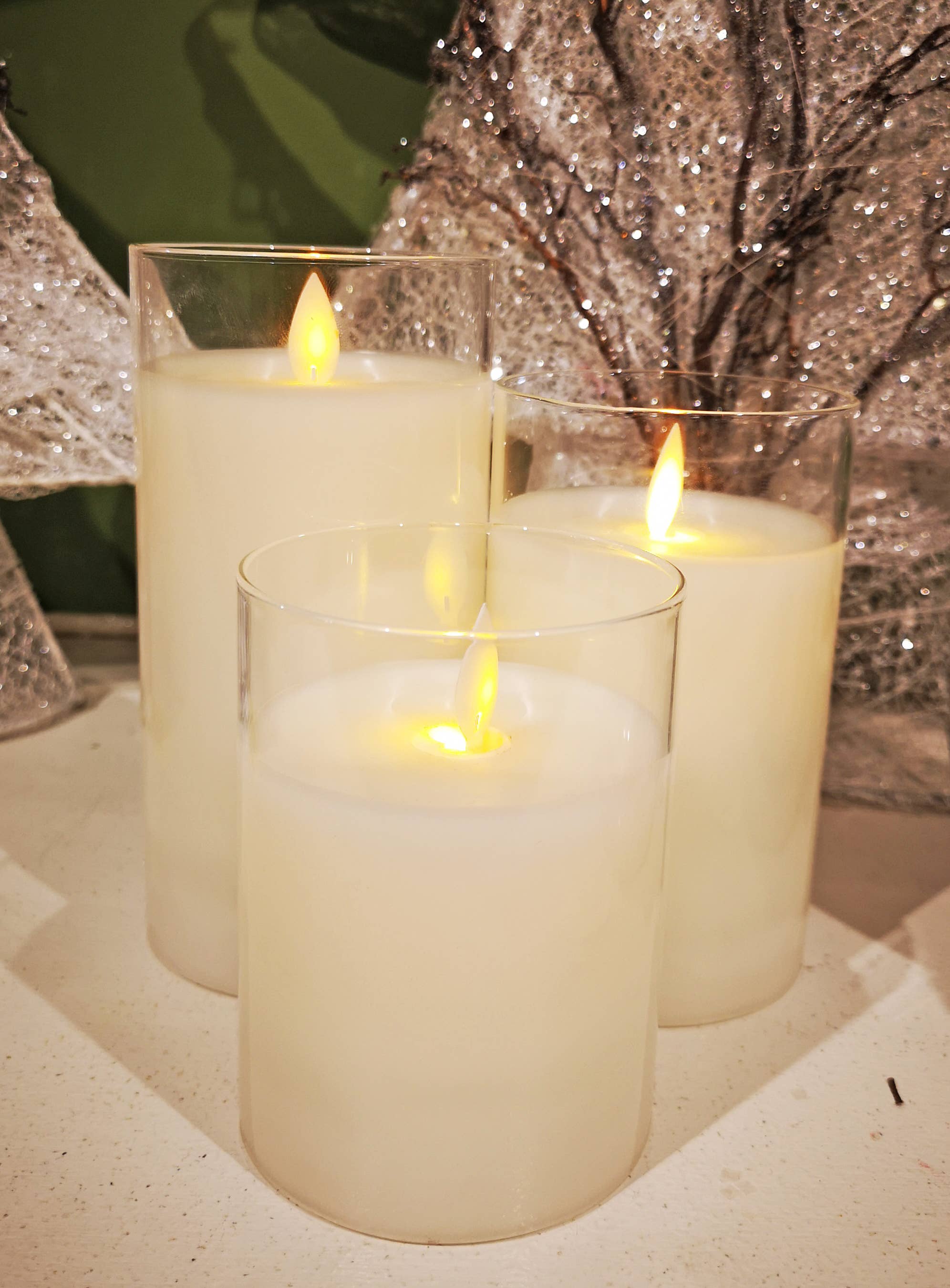 Will's Company - Wholesale Flameless Candle - LED Candle in Glass Cylinder w/Flickering Flame & Remote S/34