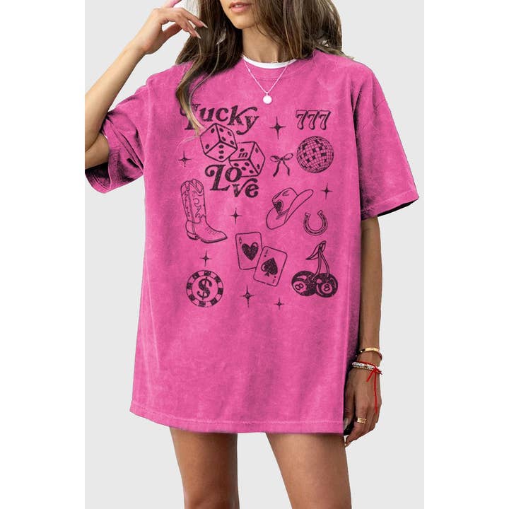 Lucky Love oversized katoenen T-shirt met mineraalwash voor dames voor wholesale door HRTandLUV