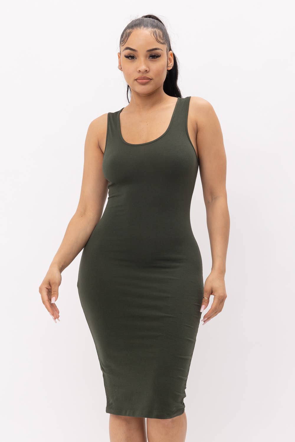 Julia by LoveJ - Wholesale Dress - Women's - Cotton Spandex Solid Sleeveless Tank Bodycon Midi Dress16