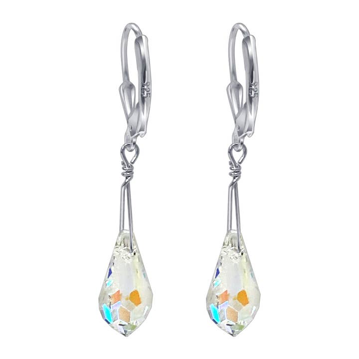 Orecchini pendenti a goccia in cristallo austriaco fatto a mano in argento sterling 925 con chiusura a leva. per la vendita all'ingrosso da parte di Gem Avenue Wholesale