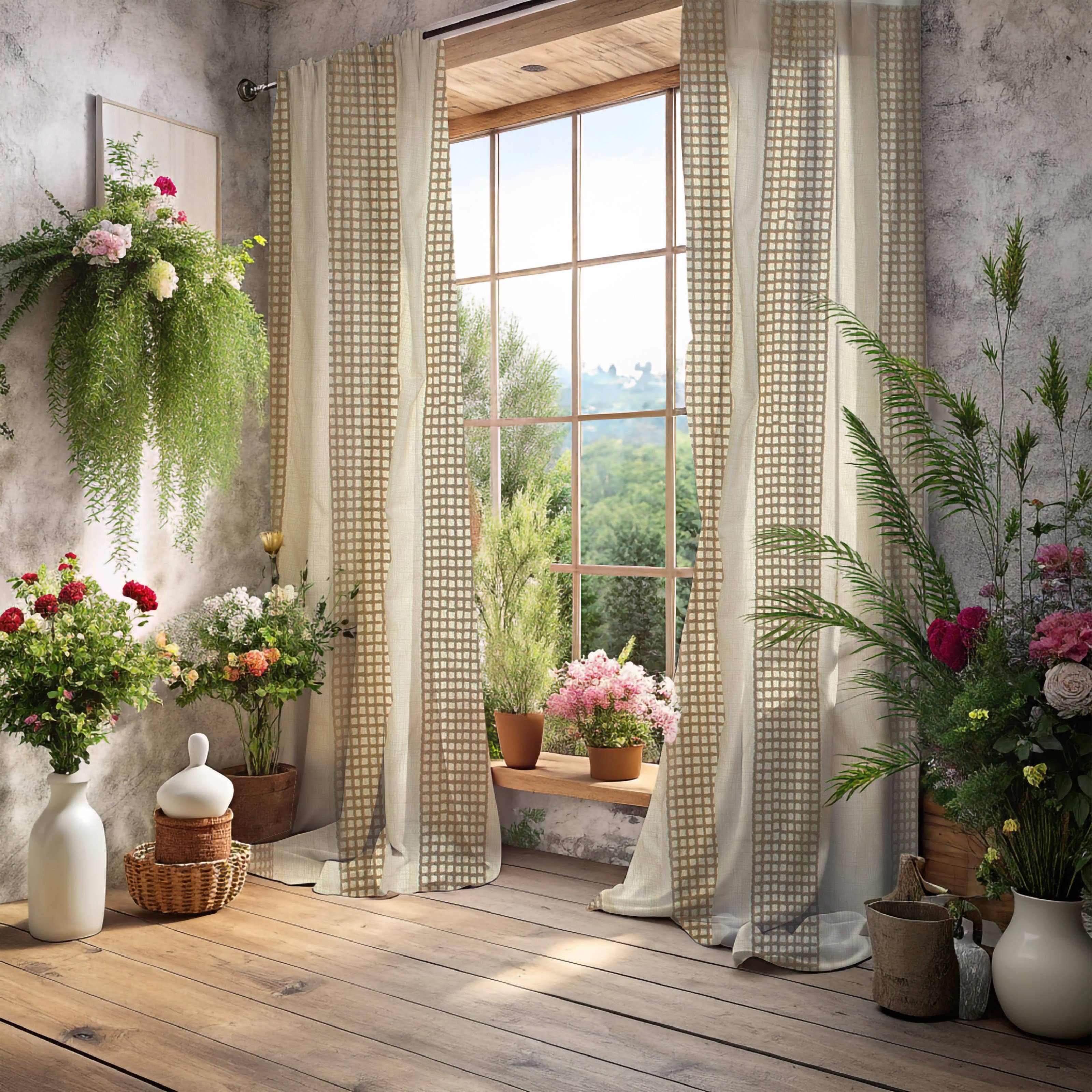 India's Heritage – wholesale Curtain – Jute Grid Cotton Curtain, Ivory3