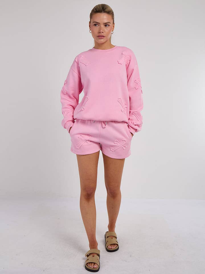 AX Labels - Wholesale Lounge Set - Women's - Crucifix Embroidered Sweatshirt & Shorts Fleece Co-ord37