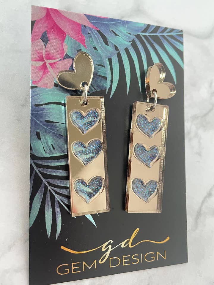 Hjerter akryl erklæring øreringe med harpiks Glitter for engroshandel hos Gem Design UK
