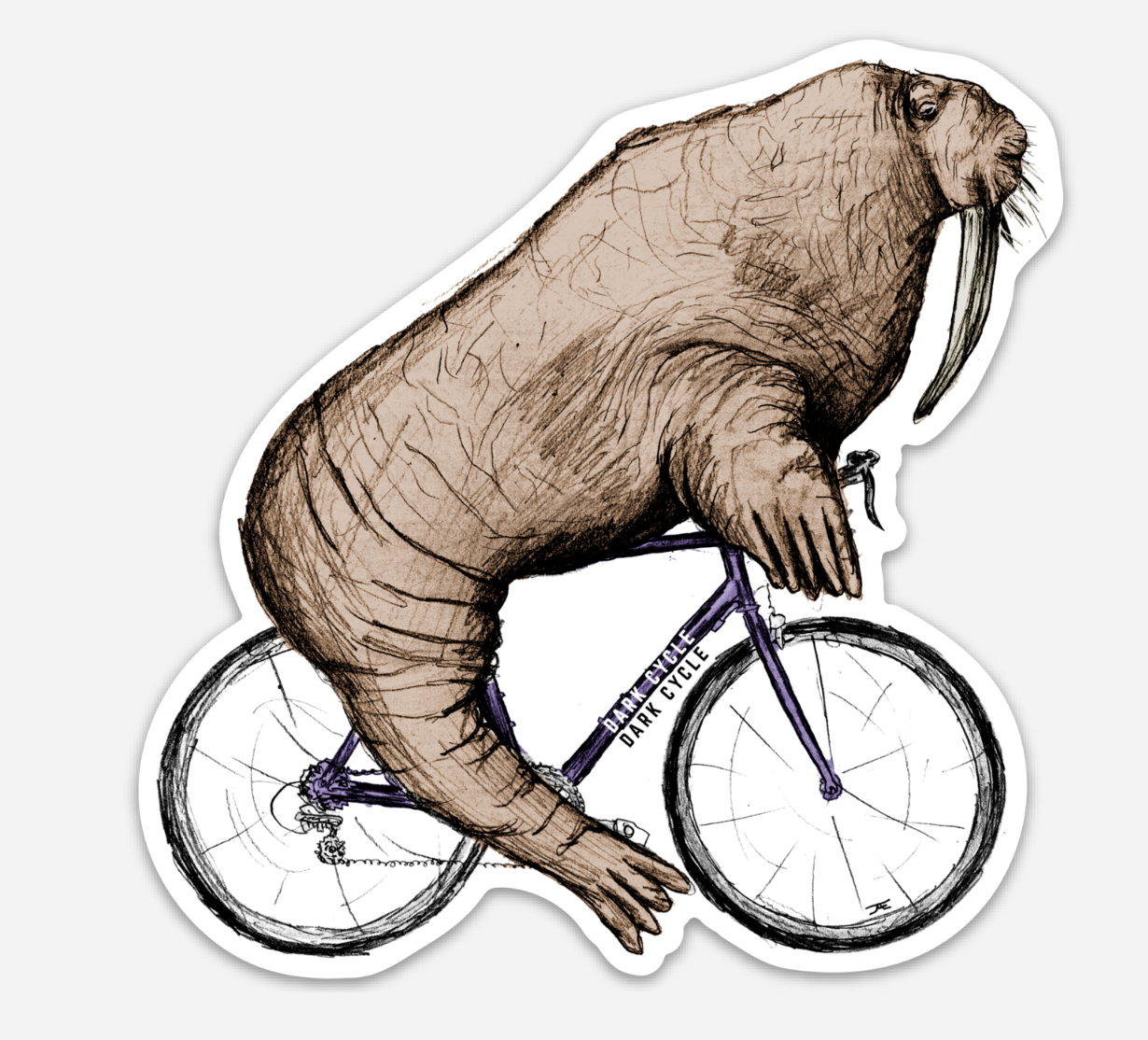 Dark Cycle Clothing – Engroshandel Klistermærke – Hvalros på en cykel Vinyl klistermærke0