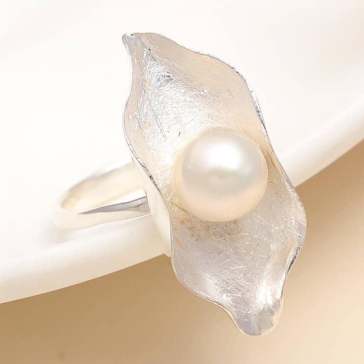 Anel de Pérola Branca em Prata 925 por atacado de AG 925 JEWELLERY