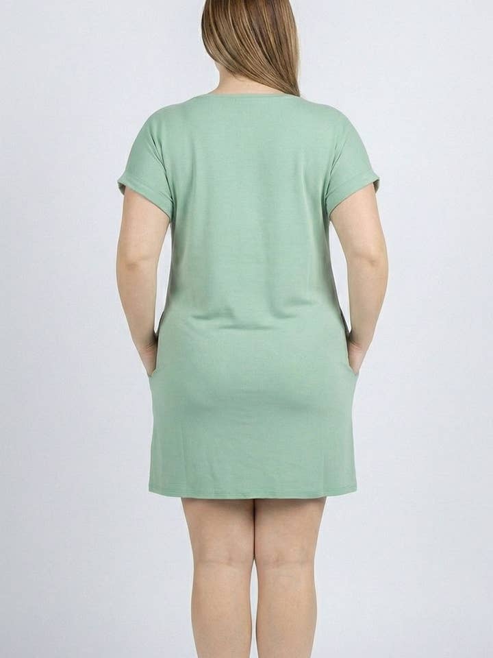 CAPELLA APPAREL - Venta al por mayor Vestido - Mujer - Minivestido con bolsillo y manga casquillo de talla grande8