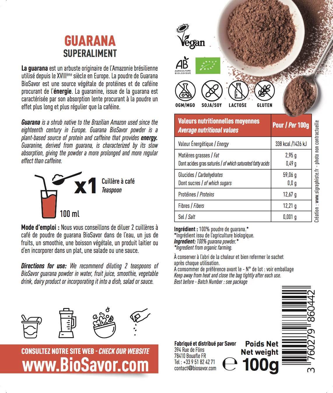 BioSavor – wholesale Protein-/superfoodpulver – Ekologiskt Guarana Pulver 100 g1