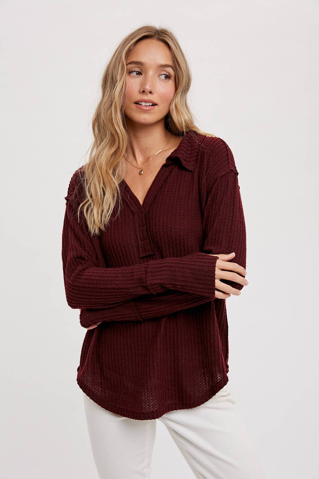 Bluivy - Wholesale Knit Top - Women's - BRUSHED WAFFLE HENLEY TOP4