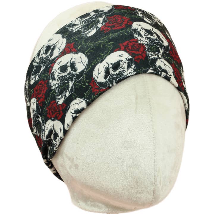 Skulls n Roses Stretch Headband for wholesale by The Sassy Olive Handmade Headbands