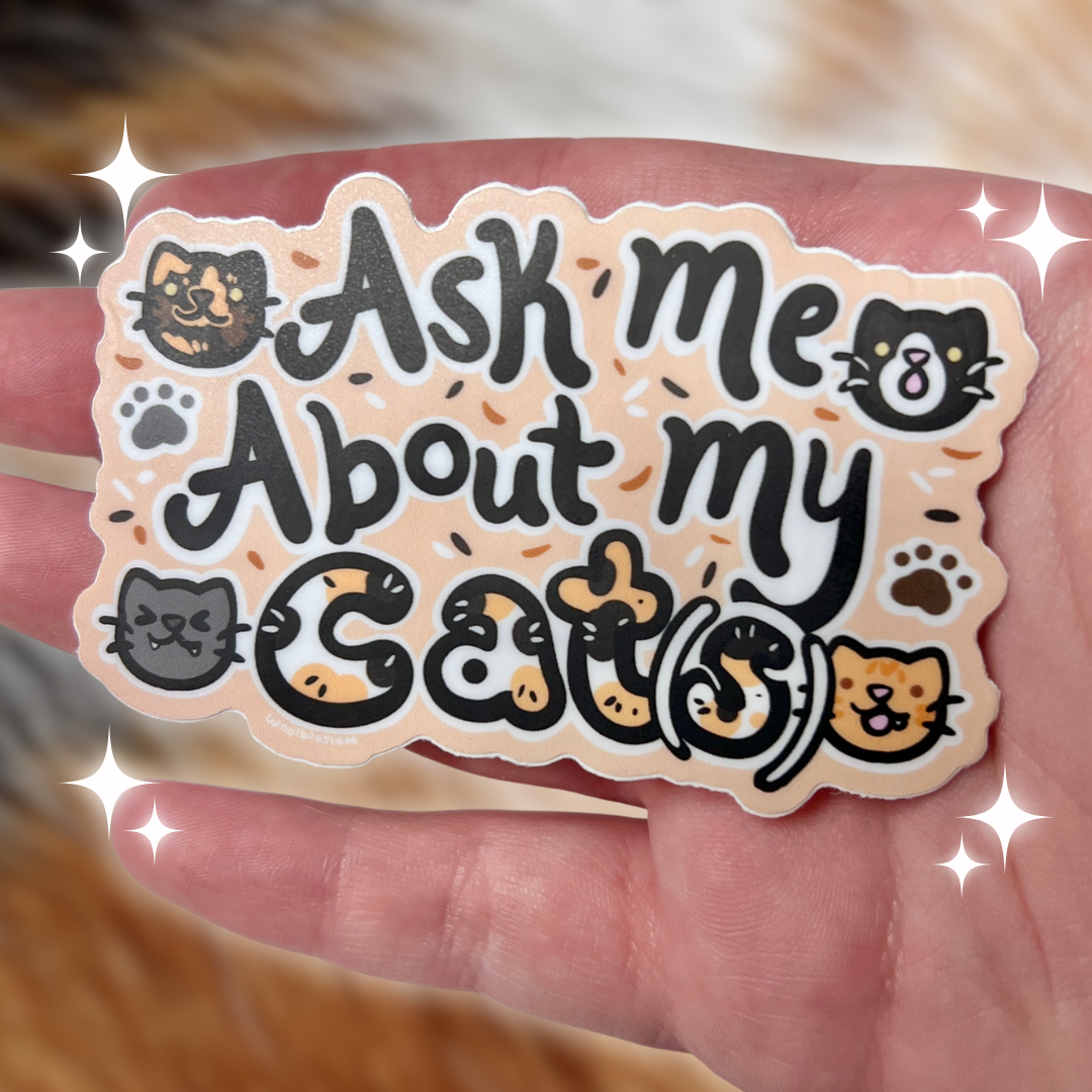Woolblossom - Wholesale Sticker - Ask Me About My Cats! ~ Sticker0