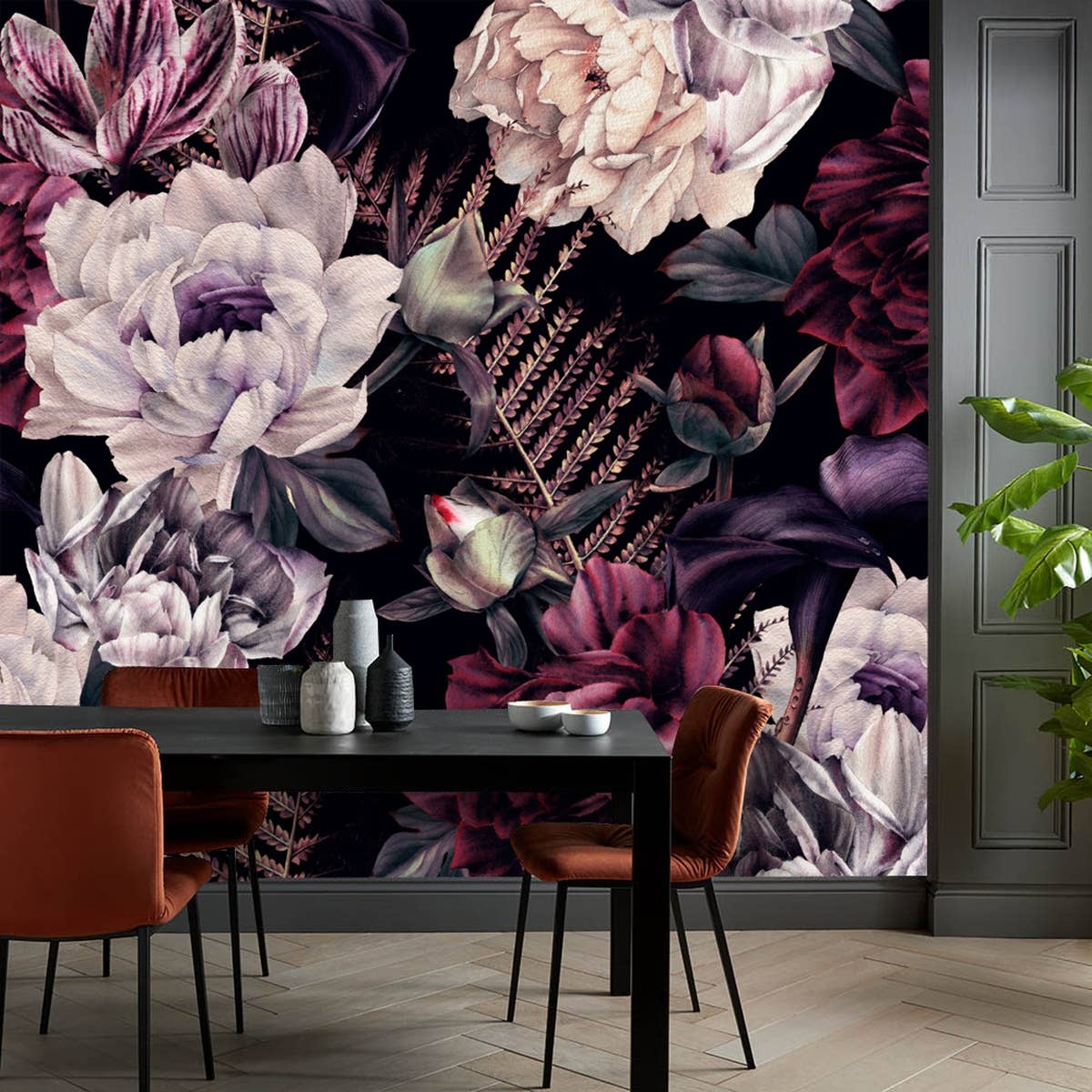 GK Home Decor - Wholesale Wallpaper - Dark Floral Watercolor Large Flowers Removable Wallpaper1