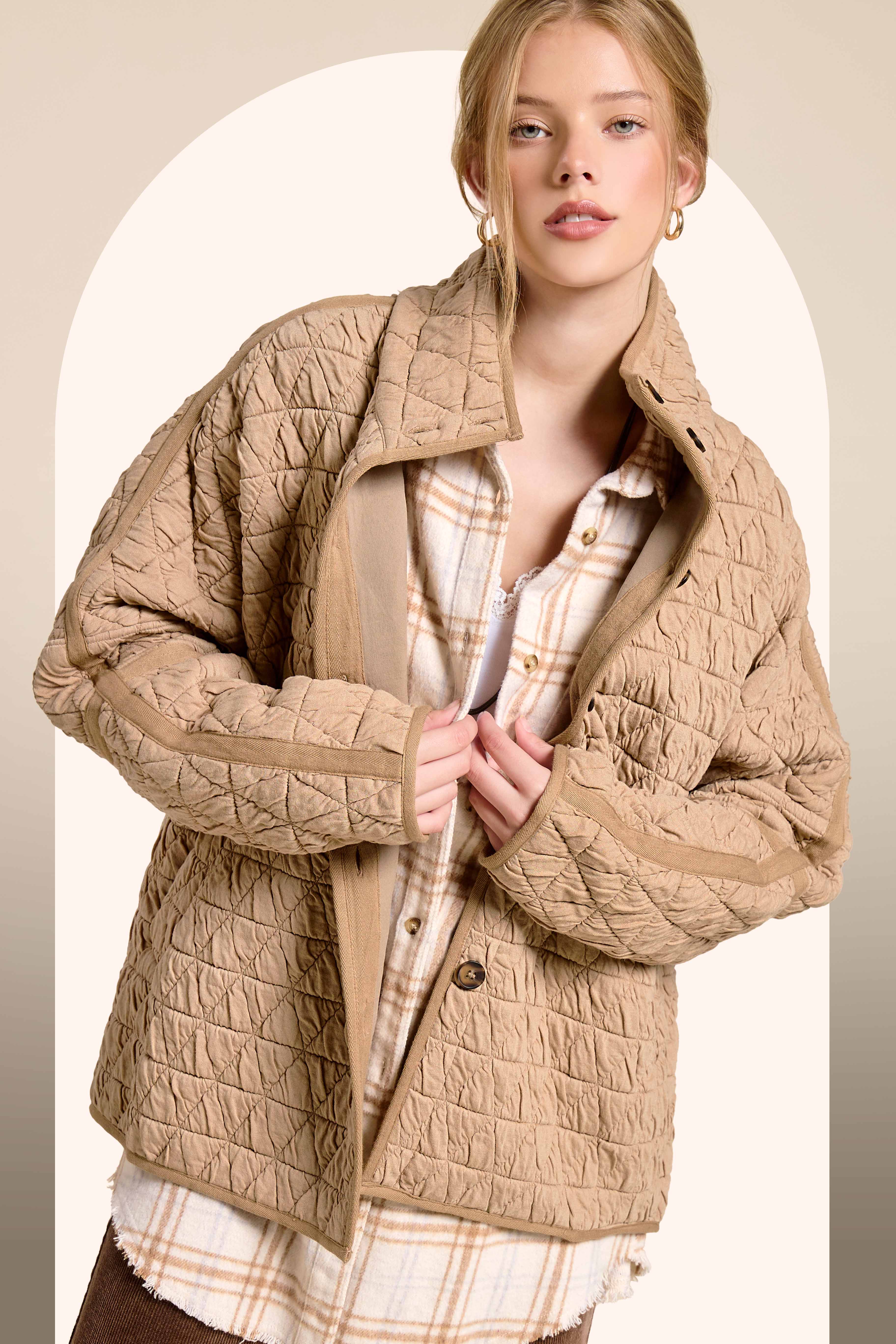 La Miel - Vendita all'ingrosso Giacca - Donna - Giacca trapuntata morbida oversize con bottoni JKT17872