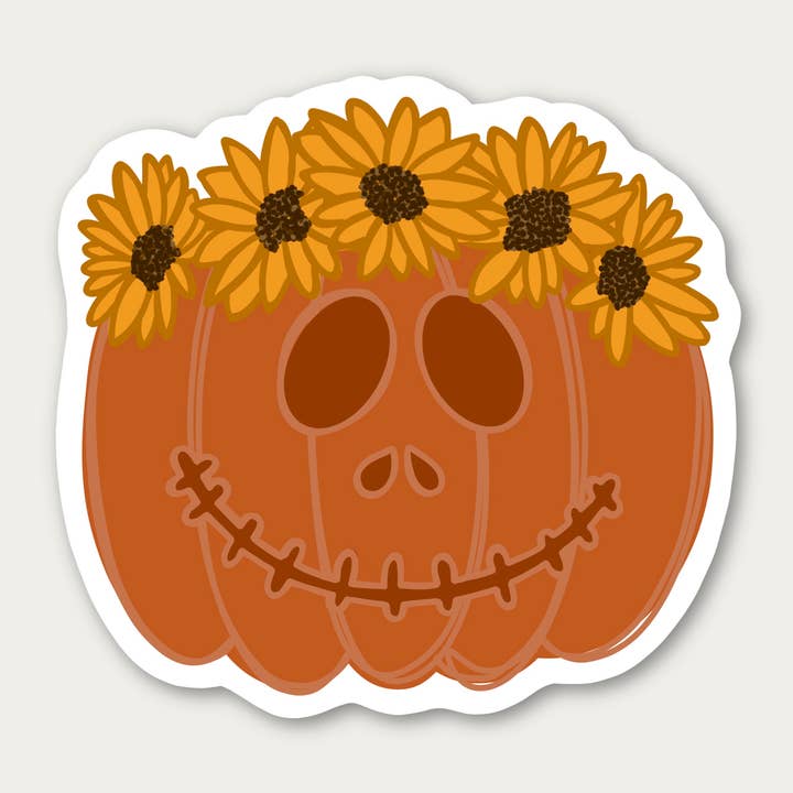 Boho Jack O'Lantern med solsikke krone vandtæt klistermærke for engroshandel hos Lords Creations Co