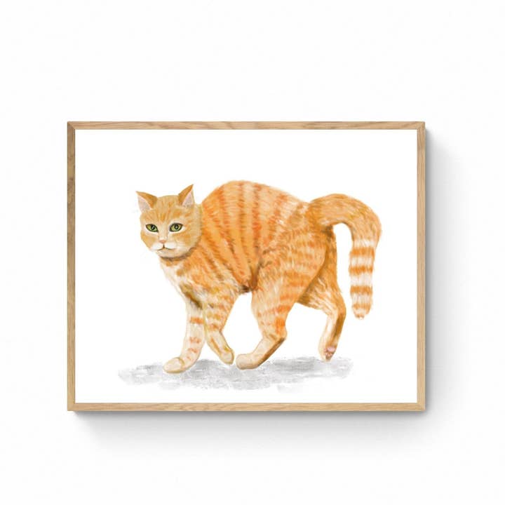 Rädd Orange Katt Tryck, Halloween Tabby Katt Konstverk, Vildkatt Teckning, Katt Illustration, Defensiv Röd Katt Målning, Helgdag Väggkonst för wholesale av MerikaArt