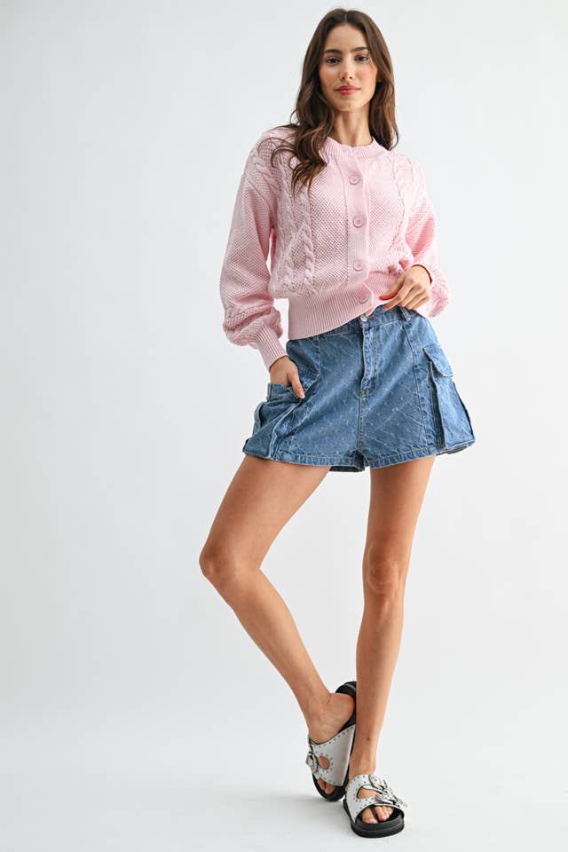 Camellia - Wholesale Cardigan - Women's - CW10019E WASHED BLENDED BROWN CABLE KNIT CARDIGAN23