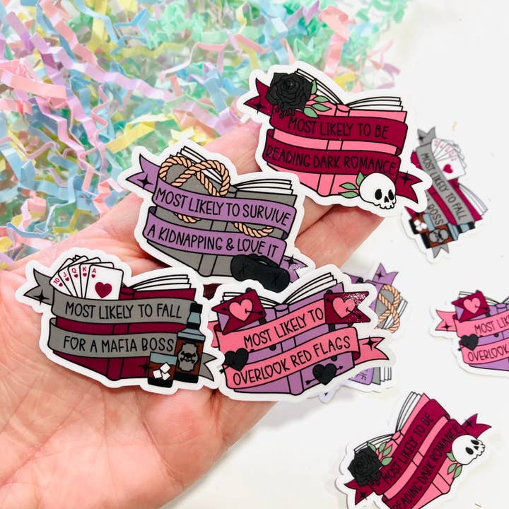 Très probablement en train de lire un autocollant découpé Dark Romance pour la vente par Chapter & Ink