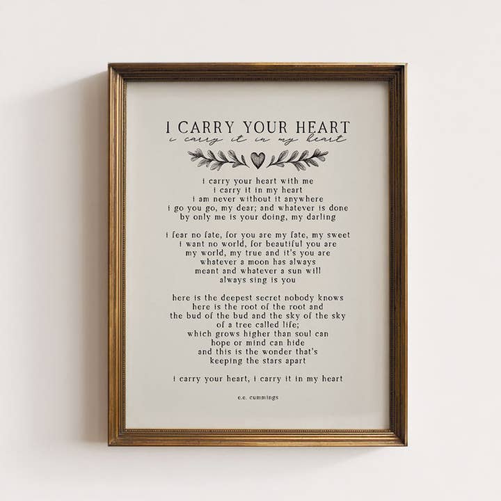 I Carry Your Heart Art Print for wholesale by Paper House Print Shop