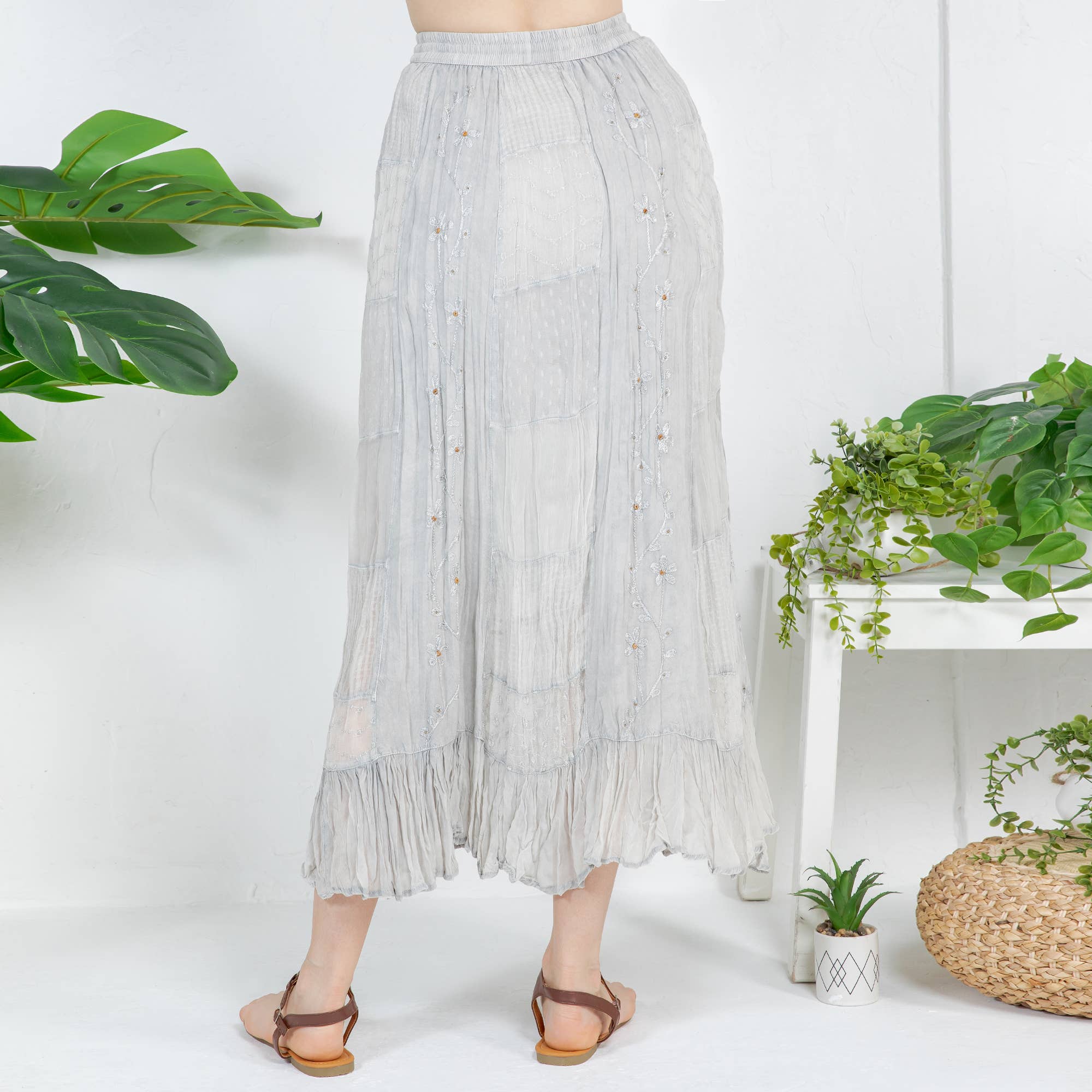 Young Threads - Wholesale Skirt - Women's - Women Patchwork Embroidered Maxi Skirt With Side Pockets18