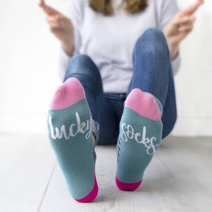 Women's Lucky Striped Slogan Socks for wholesale by Solesmith