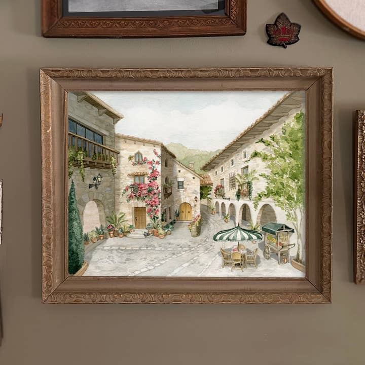 Spain Inspired Fictional Village Art Print for wholesale by ALICIA'S INFINITY