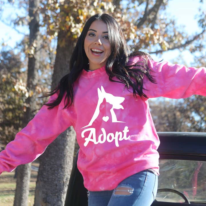 Adopt Dog Tie Dye Sweatshirt for wholesale by Squishy Faces