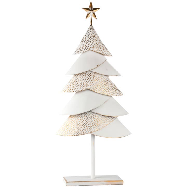 Dekorationsgran på fot, vit/guld, metall, 40x12x90cm för wholesale av Dekoratief