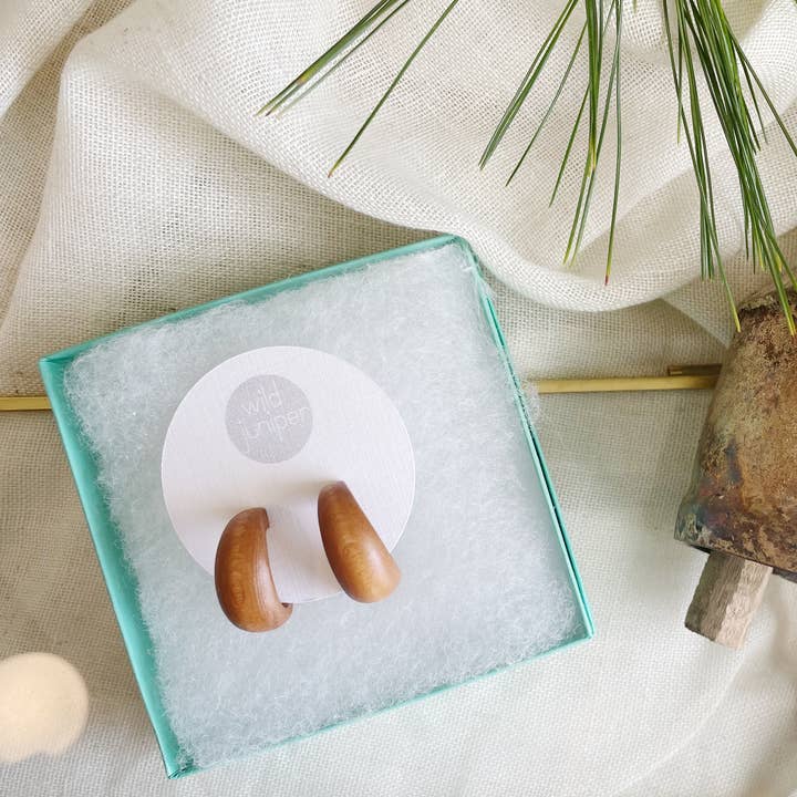 Minimalist Earrings - Wooden Half Hoop Earrings for wholesale by Wild Juniper