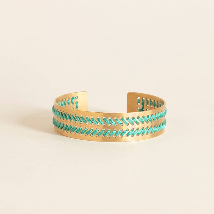 SIONE adjustable bangle bracelet in gold and colored cotton threads for wholesale by CAMILLE ENRICO
