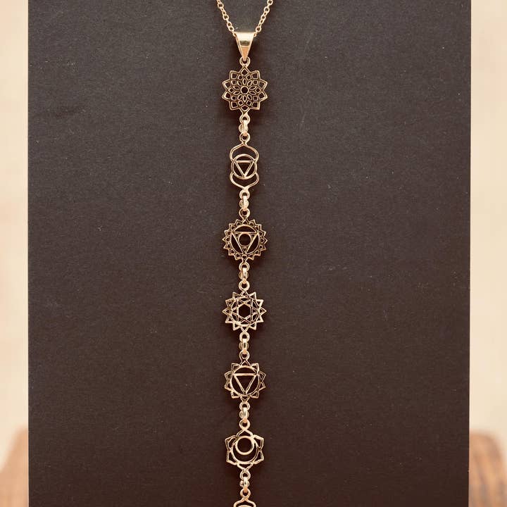 Kaali Boutique - Wholesale Pendant/Charm Necklace - Gold Seven 7 Chakras Necklace / Gift Box / Gift For Her / Hypoallergenic / Yoga / / Boho / Hippie / Rustic / Ethnic0