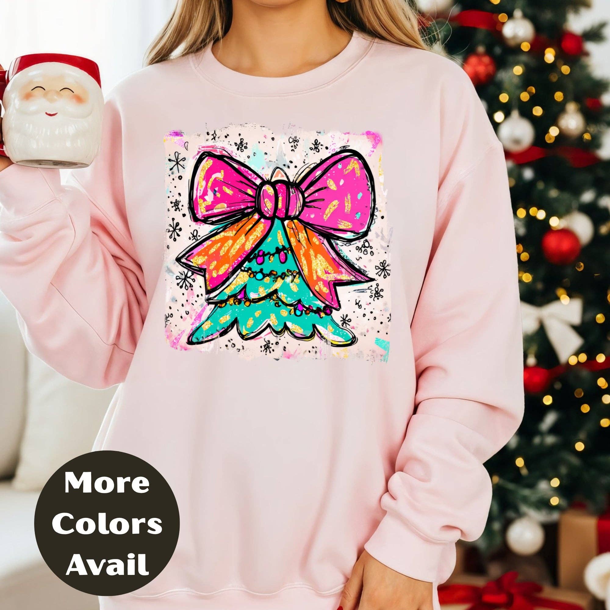 Epic Life  - Designed – wholesale Screen printed t-shirt – Women′s – Bright Bow Christmas Tree Shirt – Neon Holiday Tee S-4XL – Colorful Festive Christmas Top – Funky Tree Shirt – Multiple Colors1