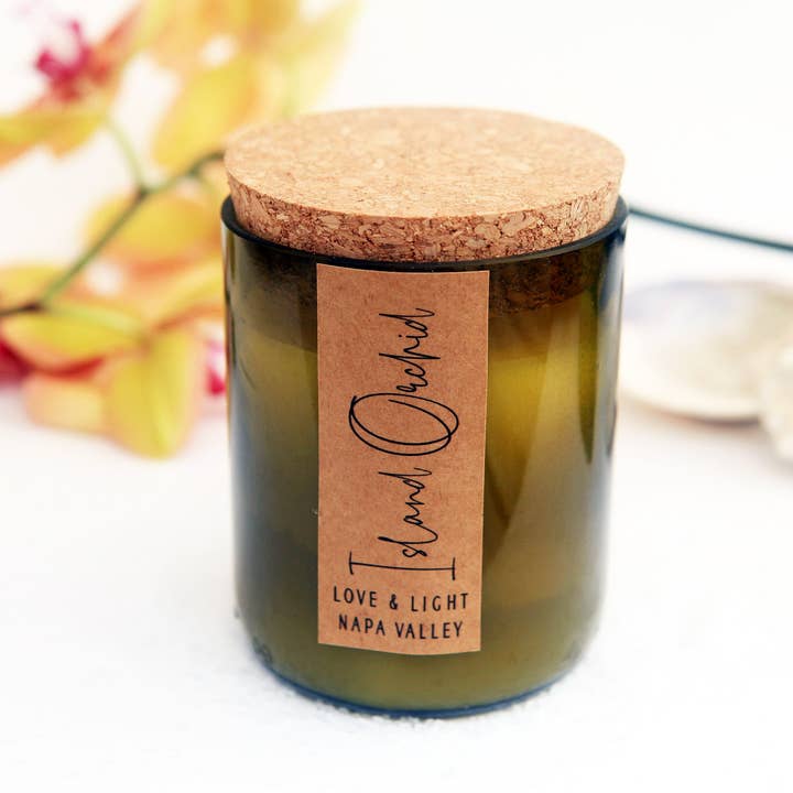 Love and Light Napa Valley - Wholesale Jar/Filled Candle - Cut Wine Bottle with Cork Lid