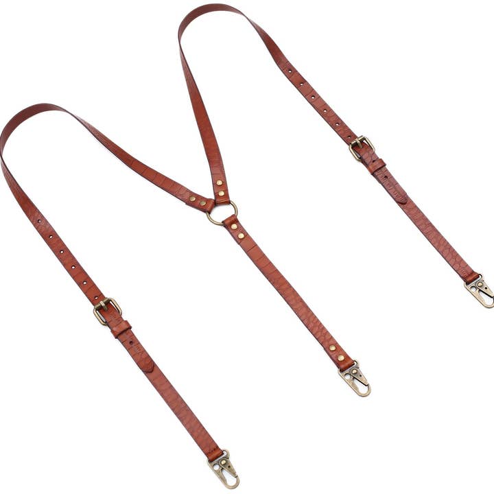 Bretelle in pelle per uomo bretelle regolabili con schienale a Y in vera pelle con ganci, regalo per sposi per la vendita all'ingrosso da parte di RockCow Leather Studio