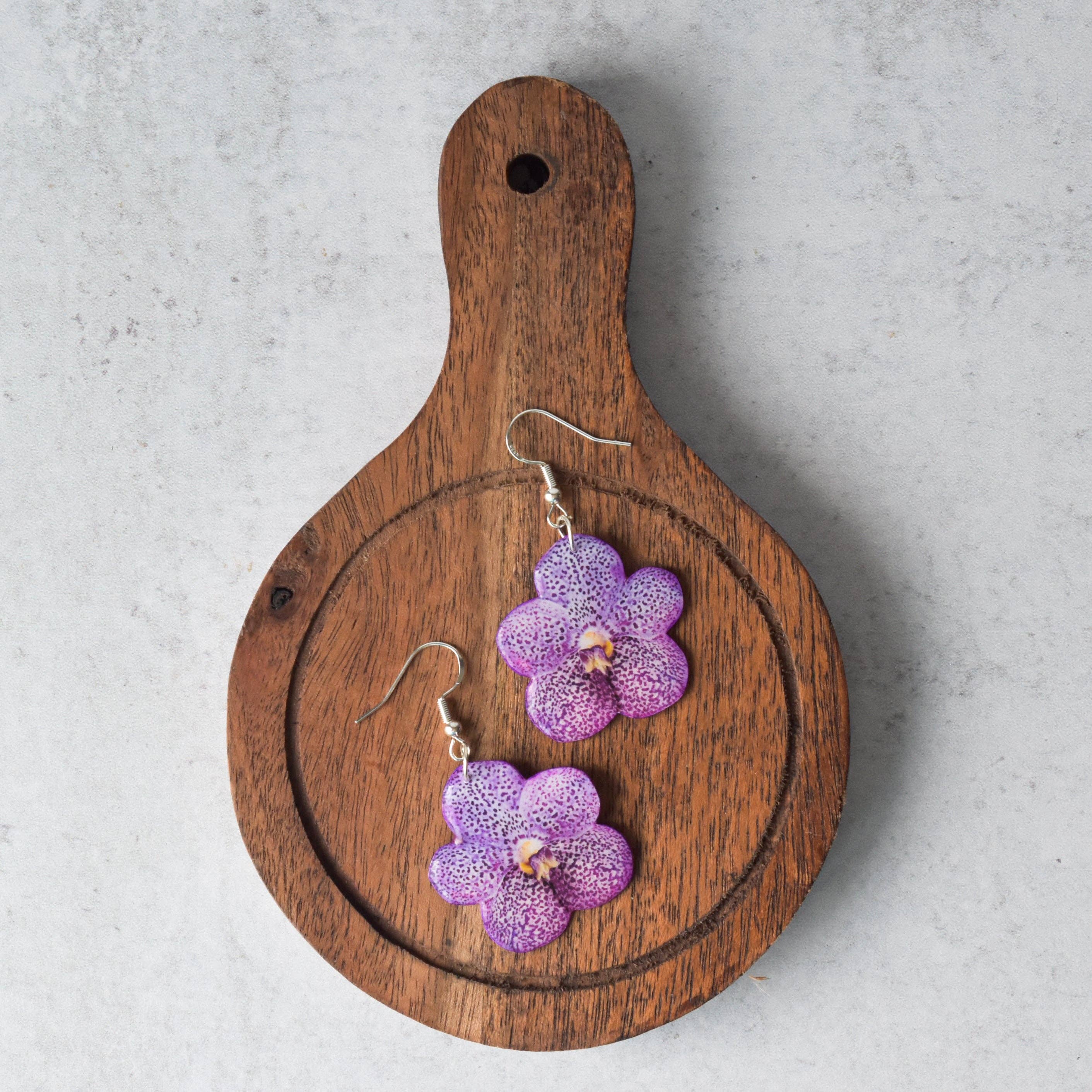 For the Love of Foliage - Wholesale Dangle Earrings - Purple Orchid Bloom Plant Earrings | Blossom Earrings3