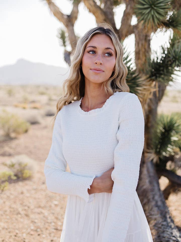 Vestido de Templo LDS de Martha Smocking para venta al por mayor de Fehrnvi Apparel