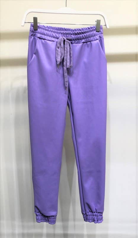 VENTI6 - Wholesale Pants - Women's - PU ELASTIC WAISTBAND ELASTIC ANKLE JOGGERS (97800-PU)11