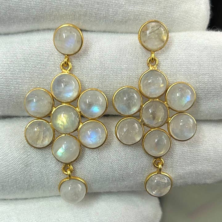 Sterling Silver Rainbow Moonstone Earrings Handmade Jewelry for wholesale by Rishi Jewelry